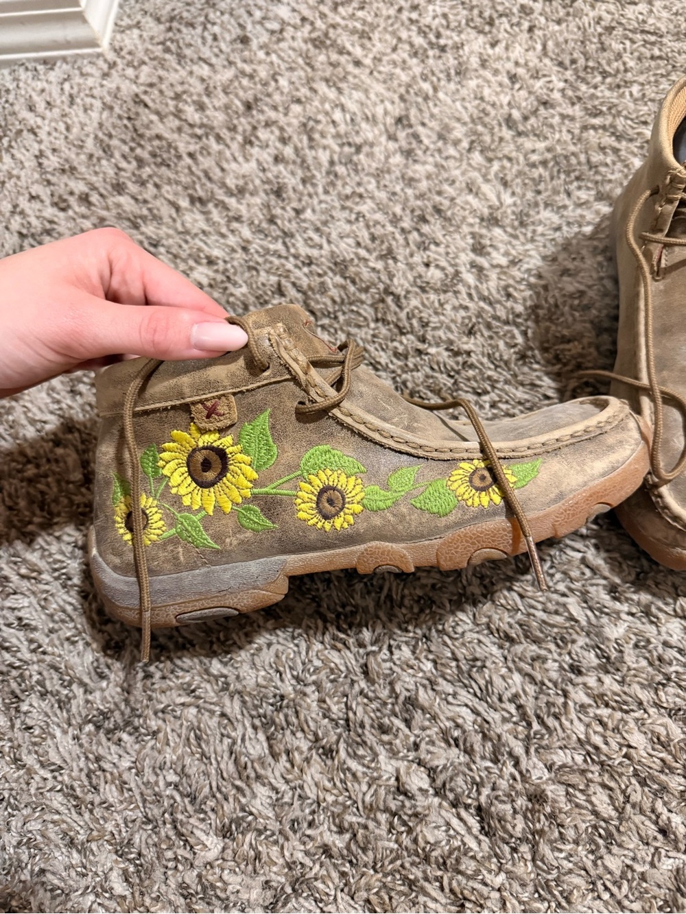 Twisted X Tan Leather chukka moccasins with Sunflower Embroidery